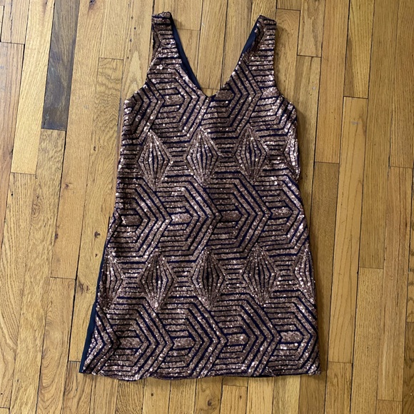 Everly Gatsby Style Gold & Black Sparkle Dress - Picture 1 of 3